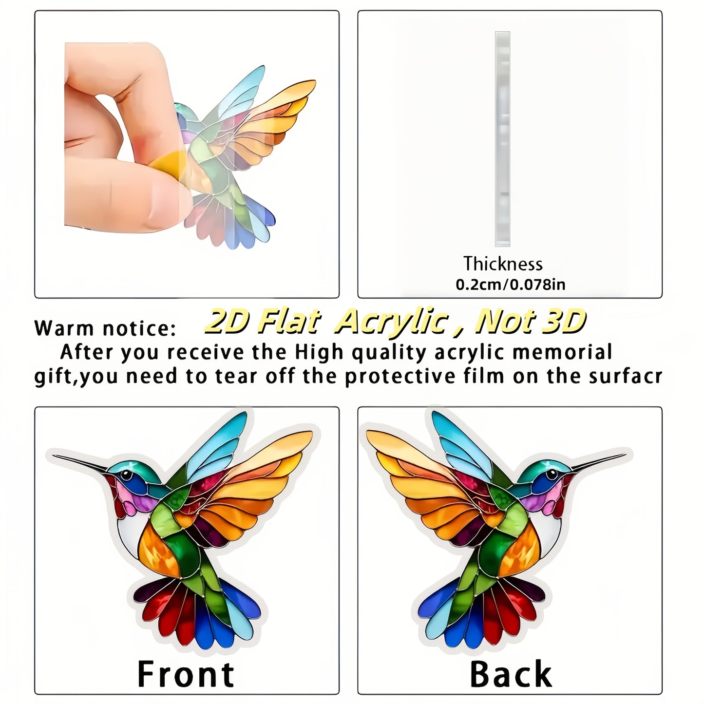 Decorative Acrylic Hummingbird Pendant – Vibrant Colors and Elegance