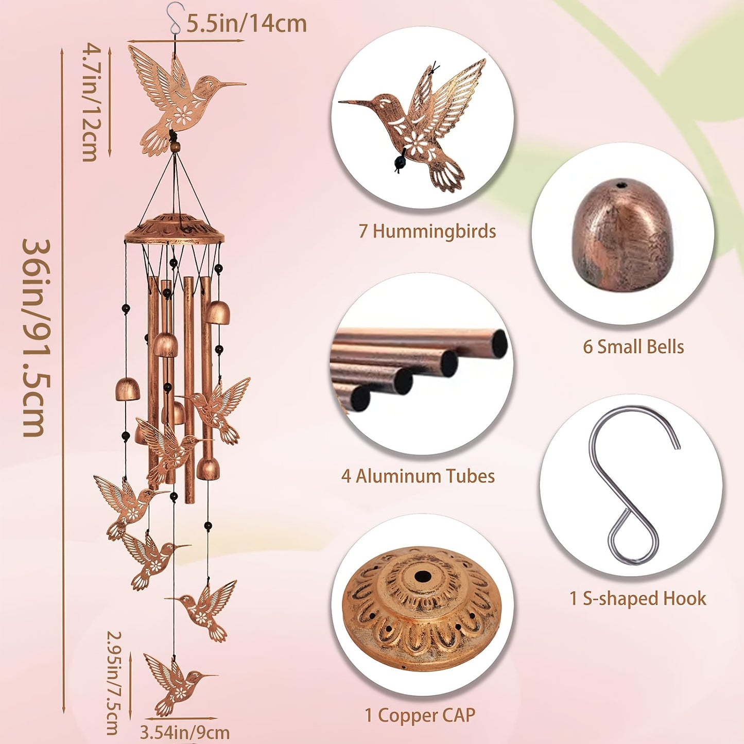 Hummingbird Wind Chime – Rustic Decoration for Garden and Patio